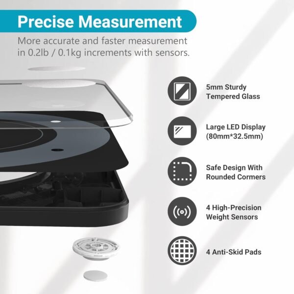 Living Enrichment Bluetooth Scale for Body Weight, Smart Body Fat Weight BMI Bathroom Wireless Scale with High Accuracy Sensor, Body Composition Monitor Analyzer with Smartphone App, 396 lbs - Black - Image 4