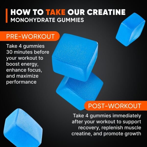 Creatine Monohydrate Gummies 8500mg Complex for Men & Women, Preworkout Gummy with L-Carnitine, BCAA, Taurine for Muscle Growth, Strength & Energy Support, Sugar Free, Vegan,Blueberry Flavor,120 Count - Image 9