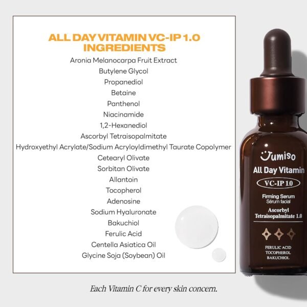 JUMISO All Day VC-IP 1.0 Firming Serum 30ml, 1.01 fl oz, Boosting Collagen, Reducing fine lines, Aronia Extract, Bakuchiol, Panthenol - Image 8