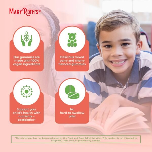 MaryRuth Organics Kids Vitamins | USDA Organic | Multivitamin Gummies + Postbiotics for Ages 4+ | Lactobacillus Rhamnosus | Vegan | Non-GMO | 60 Count - Image 7