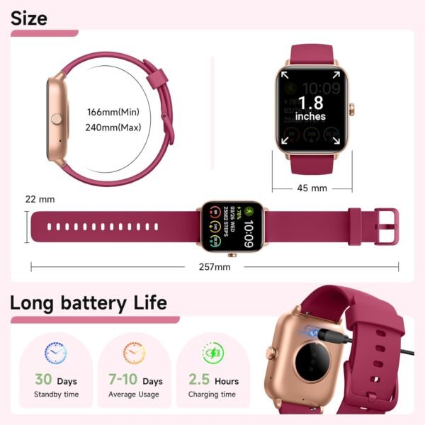 Smart Watches for Women Android & iPhone, Alexa Built-in, 1.8" Fitness Tracker with Answer/Make Calls, IP68 Waterproof Fitness Watch,Heart Rate, Sleep, SpO2 Monitor,Pedometer,Red - Image 9
