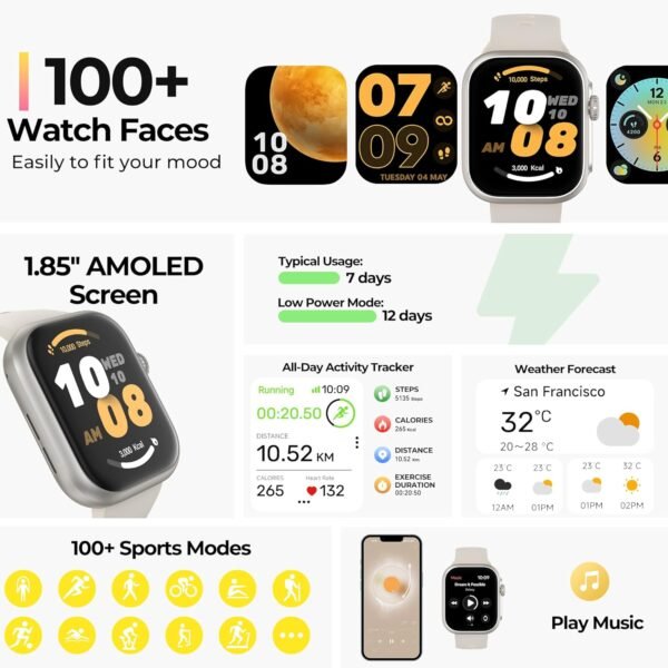 Smart Watch [GPS, Alexa Built-in], 24/7 Heart Rate Monitor with HRV, SpO2/Stress/Sleep Tracker, Calls & Messages, 3ATM Waterproof, 12-Day Battery, 100+ Sport Modes Fitness Smartwatches for Android iOS - Image 9