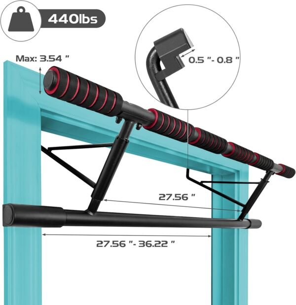 GYMAX Pull Up Bar for Doorway, 440lbs Folding Pull up Chin up Bar with Smart Hook, Grooved Foamed Grip & Protective Pad, No Screws Fitness Chin Up Bar for Home Gym Workout - Image 6