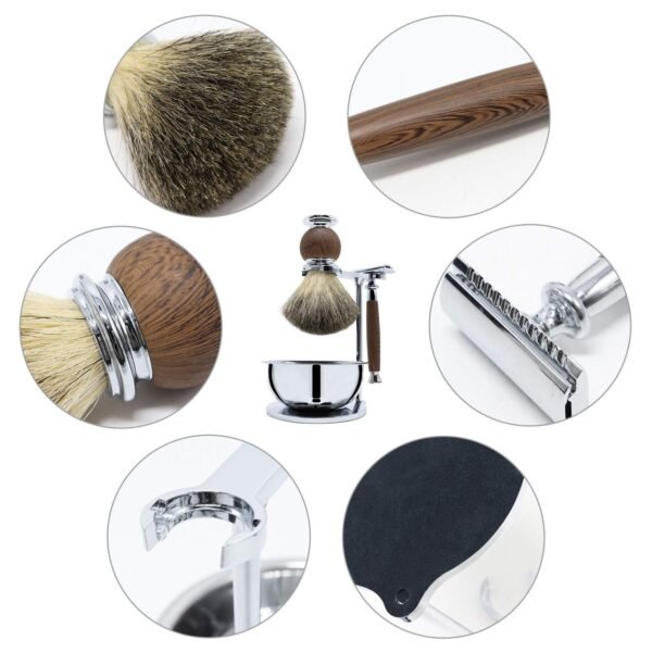 Jolitac Wet Shaving Kit For Men - Badger Hair Shaving Brush, Shaving Stand, Stainless Steel Shaving Bowl Mug, Double Edge Safety Razor, Men's Safety Razor Grooming Gift Set (Wood) - Image 9