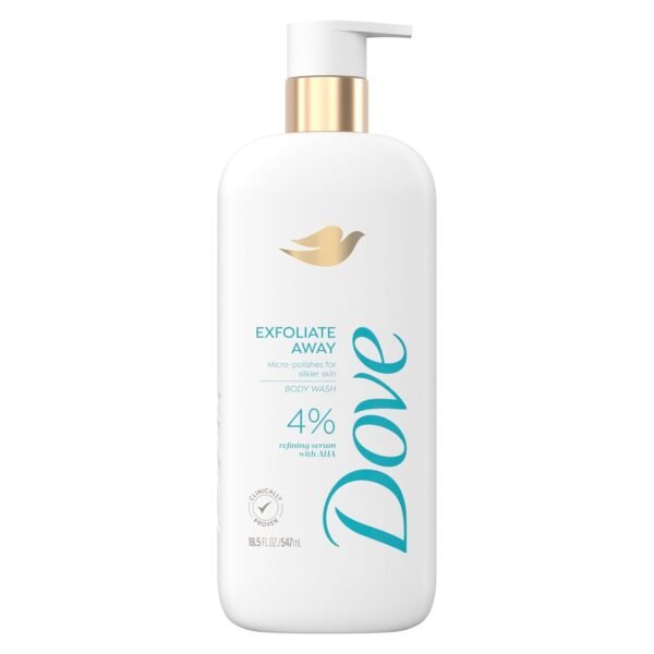 Dove Body Wash Exfoliate Away Micro-polishes for silkier skin 4% refining serum with AHA 18.5 oz - Image 2
