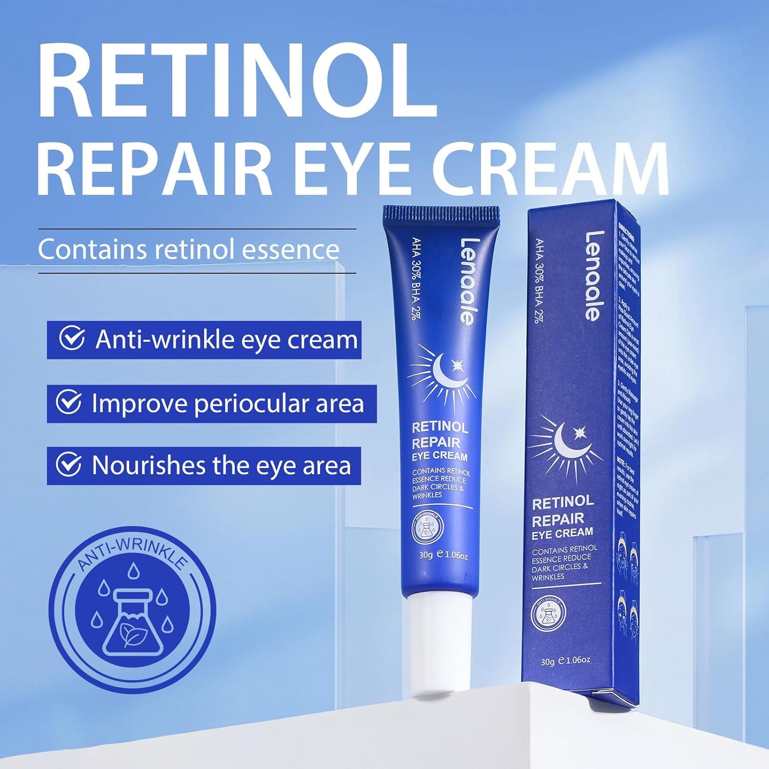 Retinol Eye Cream, Hydrating Under Eye Care Daily Wrinkle Cream, Infused with AHA30% to Smooth and Hydrate Skin, Eye Crea for Dark Circles Treatments, Reduce Under Eye Bags, Smooth Wrinkles(1.06 Oz) - Image 7