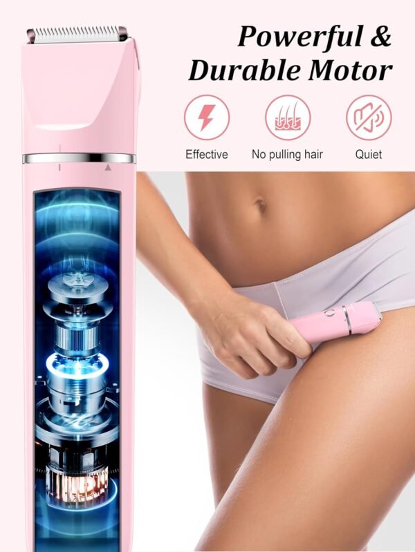 Bikini Trimmer and Shaver Kit for Women - 2-in-1 Wet/Dry Electric Body Hair Trimmer Facial Hair Removal Cordless Waterproof Bikini Shaver Razor for Face Lip Chin Pubic Underarm Legs - Image 5