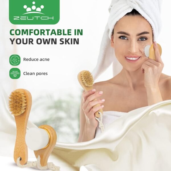 Premium Dry Brushing Body Brush Set for Lymphatic Drainage and Cellulite Treatment, Boar Bristle Long Handle Face Cleansing Brush for A Glowing Skin, 5 Pack - Image 6