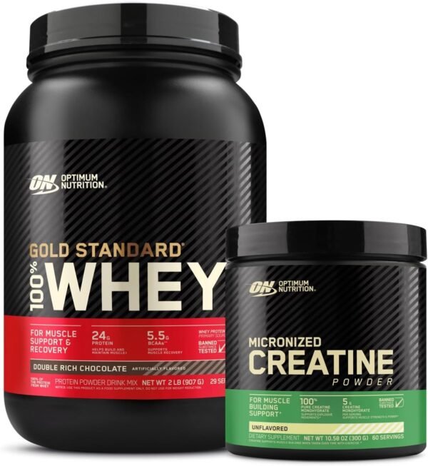 Optimum Nutrition ON Gold Standard 100% Whey Protein Primary Source Isolate - Double Rich Chocolate, 2 Lbs + ON Micronized Creatine Monohydrate Powder - Unflavored, 300 Grams - Image 2