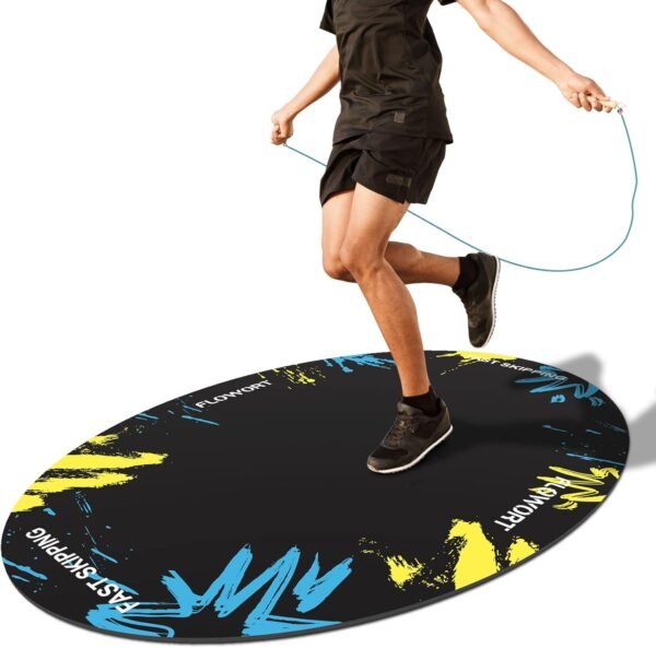 Jump Rope Mat Large Rubber Exercise Mat Indoor Outdoor Shock Absorbing Mat Non-Slip Oval Design for Floor & Rope Protection, Workout Mats for Home Gym Flooring - Image 2