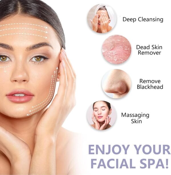Facial Cleansing Brush, 6 in 1 Electric Face Scrubber with 6 Brush Heads and 3 Spin Speeds for Deep Cleansing, Waterproof Rechargeable Face Brushes for Dry Oily Sensitive Skin (Purple) - Image 7