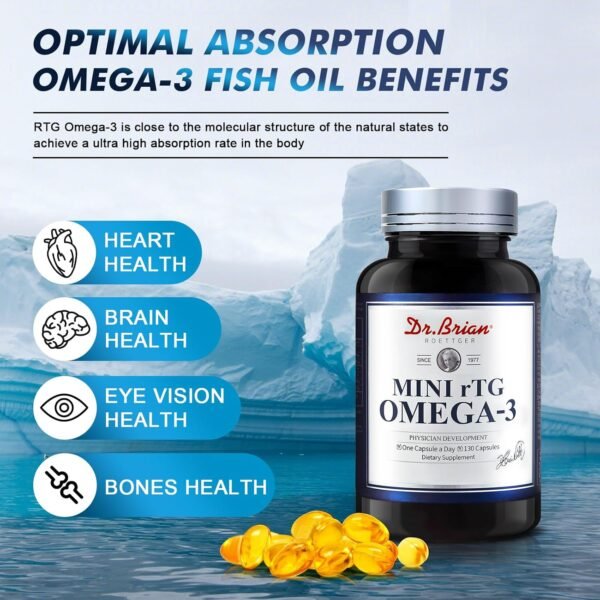 Dr.Brian Fish Oil Supplement 130 softgel, Highly Absorbed rTG Mini Omega 3 Fish Oil Capsule w EPA/DHA Fatty Acids Vitamin D E, 500mg rTG Omega-3 Support Heart Brain Immune Health No Fishy Taste - Image 3