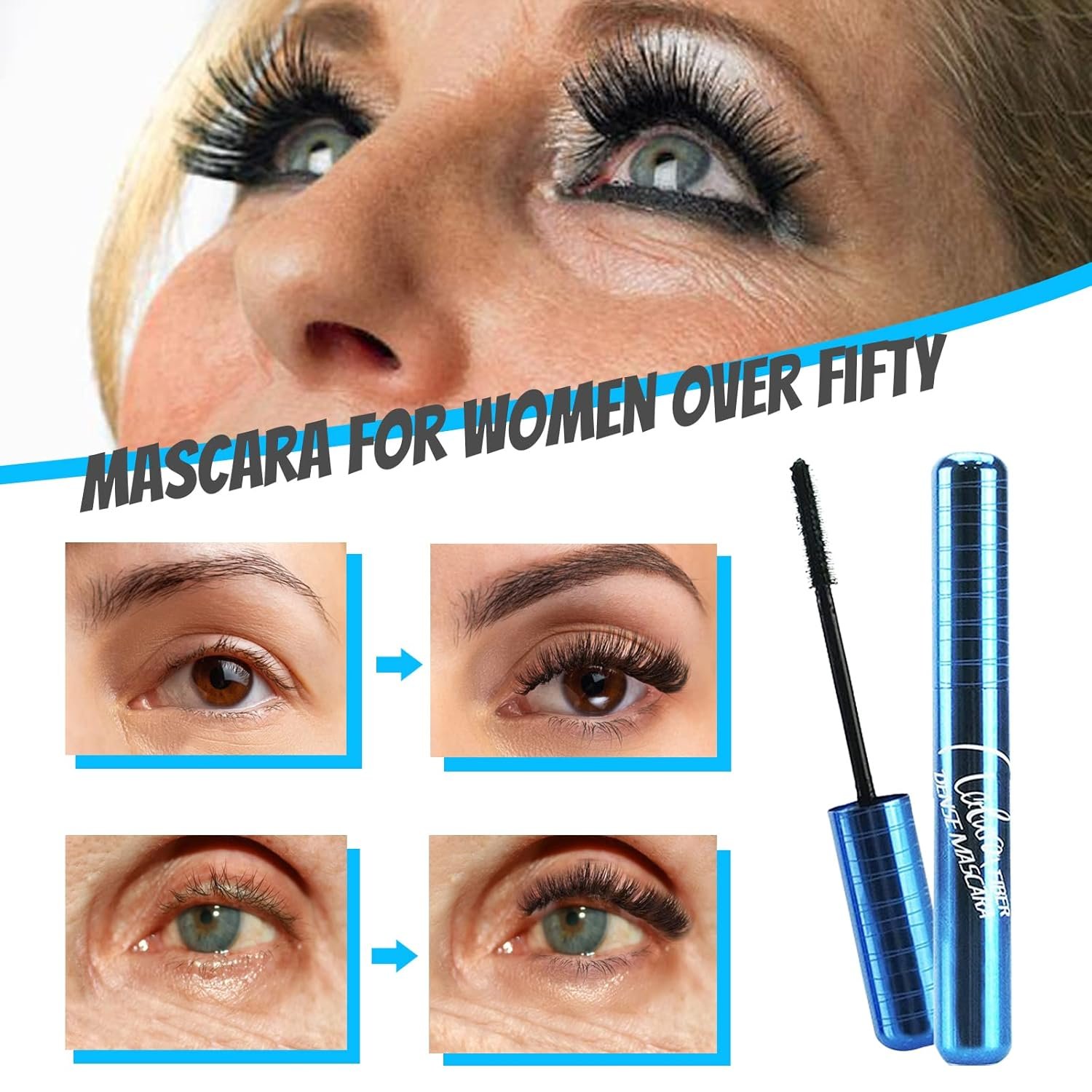 Mascara for Older Women 60 Plus, Mascara for Seniors with Thinning Lashes, Hypoallergenic Sensitive Eyes, Black Volume and Length, Waterproof Smudge Proof (2pc) - Image 4