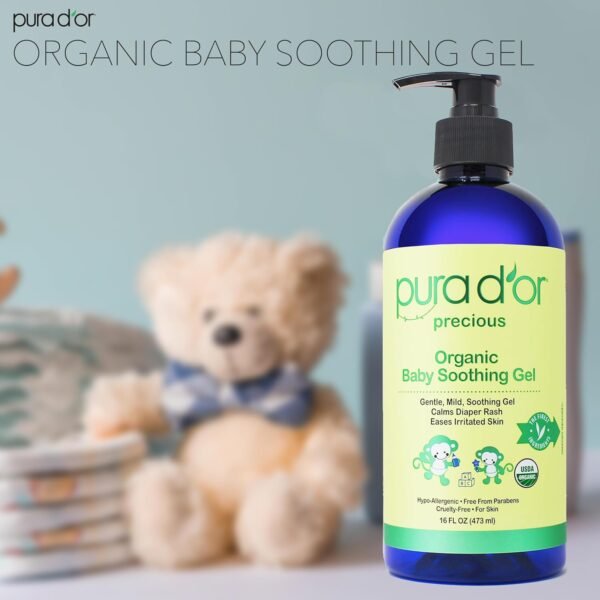 PURA D'OR ORGANIC Baby Soothing Gel For Sensitive Skin (16 Oz x2 = 32 Oz) Diaper Rash & Irritation Relief with Aloe Vera, Tamanu Oil, Chamomile, Jojoba, & Almond Oil - Image 4