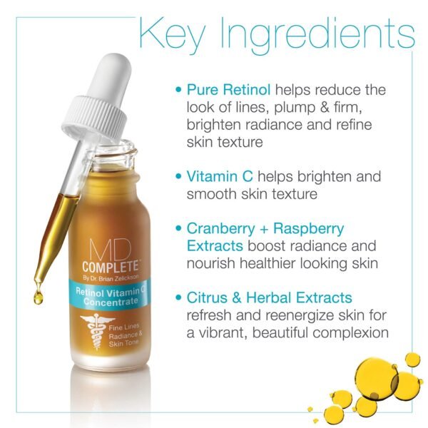 MD Complete Retinol Vitamin C Concentrate Serum | Anti-Aging High Potency Vitamin C Serum | with Retinol, Vitamins C & E, Omega 3-6 & 9, Fruit Seed Extracts 0.5fl oz - Image 4