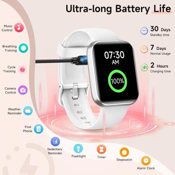 Gydom Smart Watches for Men Women Android & iPhone, 1.8'' Alexa Built-in Smartwatch with Bluetooth Calls, Heart Rate/Sleep/SpO2 Monitor, IP68 Waterproof Fitness Tracker with 110+ Sports Modes, White - Image 8