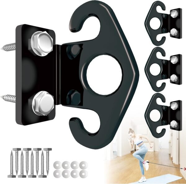 4 PCS Resistance Band Wall Mounts, Gym Anchors, Exercise Wall Hooks for Resistance Bands, Workout Wall Mount for Physical Therapy and Small Space Home - Black - Image 2