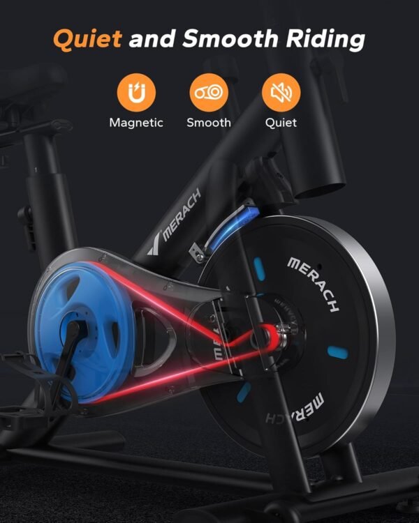 MERACH Exercise Bike, Brake Pad Stationary Bike with Exclusive App, Low Noise Indoor Cycling Bike with 300lbs Weight Capacity, Tablet Mount and Fitness Courses for Weight Loss - Image 5