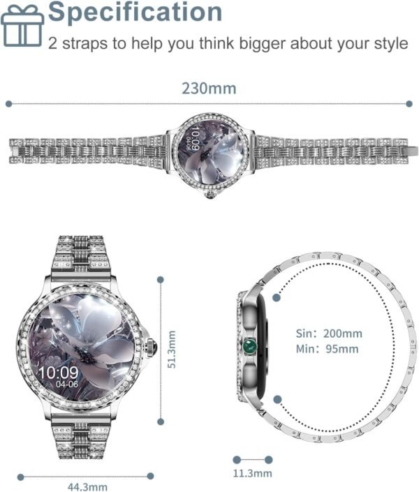 Smart Watches for Women(Answer/Make Calls) with Diamonds, 1.3” HD Bluetooth Smart Watch for Android iOS Phones, IP68 Waterproof Fitness Activity Trackers Smartwatch with Heart Rate/SpO2/Sleep Monitor - Image 9