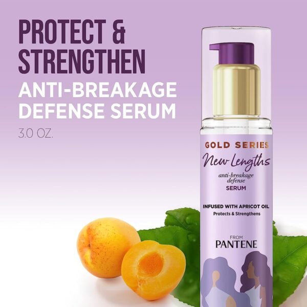 Pantene Gold Series New Lengths Anti-Breakage Defense Serum, Infused with Apricot Oil, Protects & Strengthens, for Natural, Textured, Curly, Coily Hair, Sulfate Free, 3 Fl Oz - Image 6