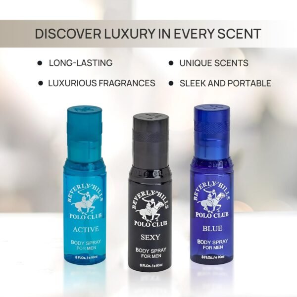 Beverly Hills Polo Club Men's Body Spray Collection Gift Set Featuring Luxury Designer Cologne Scents for Long Lasting Freshness BHPC 3 oz 3 Count (Silver) - Image 8