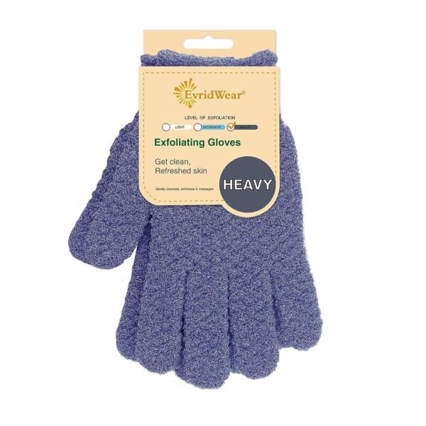 Evridwear Exfoliating Dual Texture Bath Gloves for Shower, Spa, Massage and Body Scrubs, Dead Skin Cell Remover, Gloves with Hanging Loop (1 Pair Heavy Glove) - Image 2