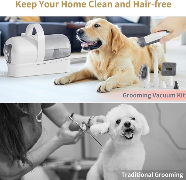 Dog Grooming Kit, Pet Grooming Vacuum with Pet Clipper Nail Grinder, Dog Hair Vacuum with 6 Pet Grooming Tools for Dogs Cats Shedding Grooming (White) - Image 6