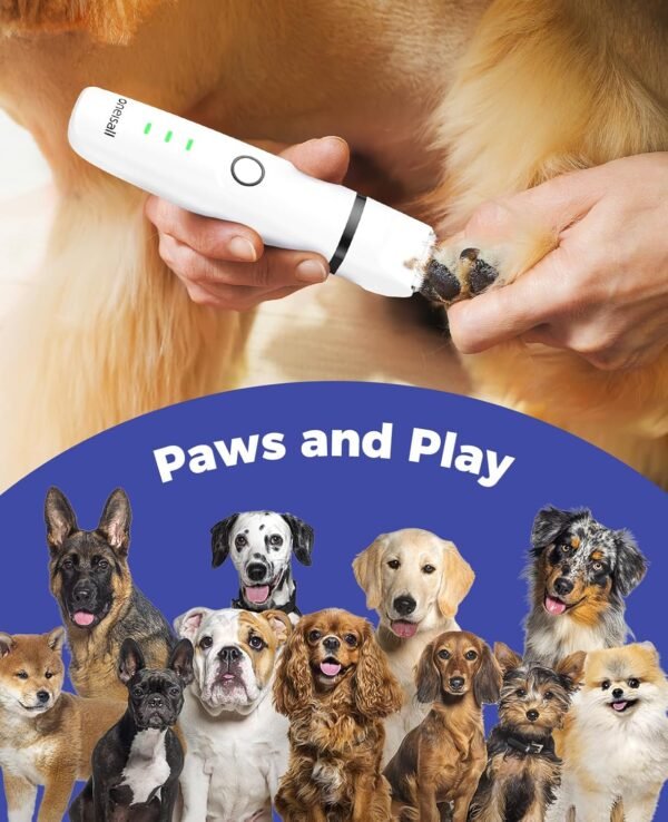 oneisall 4-in-1 Cordless Dog Grooming Kit with 2-Speed Clippers, Low Noise Paw Trimmer & Rechargeable Quiet Nail Grinder for Dogs and Cats (White) - Image 9