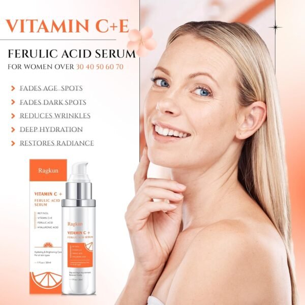 Vitamin C Brightening Serum for Face, CE Ferulic Acid, Super Vitamin C Serum, Hyaluronic Acid Serum for face, Dark Spot Remover for Face Lifting, Firming Anti Aging Wrinkle Serum-1 Fl Oz. - Image 3