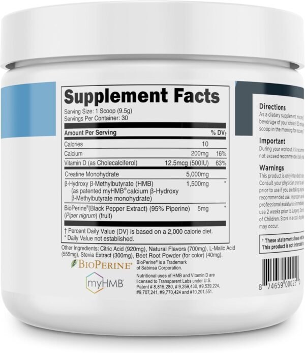 Transparent Labs Creatine HMB - Creatine Monohydrate Powder with HMB for Muscle Growth, Increased Strength, Enhanced Energy Output, and Improved Athletic Performance - 30 Servings, Strawberry Lemonade - Image 10