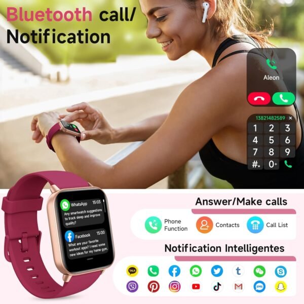 Smart Watches for Women Android & iPhone, Alexa Built-in, 1.8" Fitness Tracker with Answer/Make Calls, IP68 Waterproof Fitness Watch,Heart Rate, Sleep, SpO2 Monitor,Pedometer,Red - Image 3