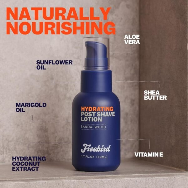 Freebird Post Shave Lotion for Men - 50mL Cooling Aftershave Gel with Natural Sandalwood Scent, Soothes, Moisturizes, and Protects Against Razor Burn, Dryness, Ideal for Sensitive Skin, Travel Size - Image 4