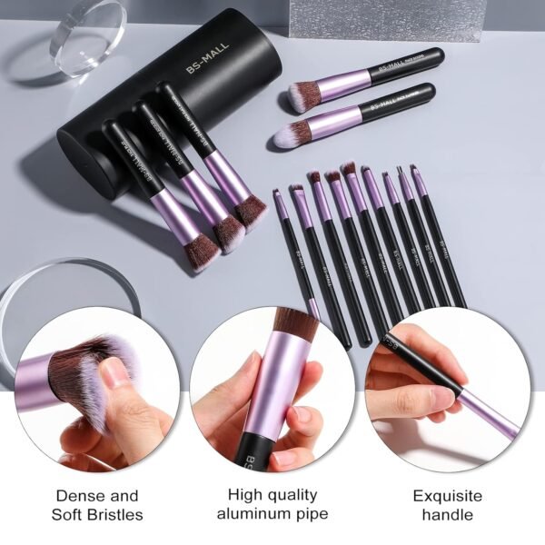 BS-MALL Makeup Brushes Premium Synthetic Foundation Powder Concealers Eye Shadows 14 Pcs Purple - Image 3