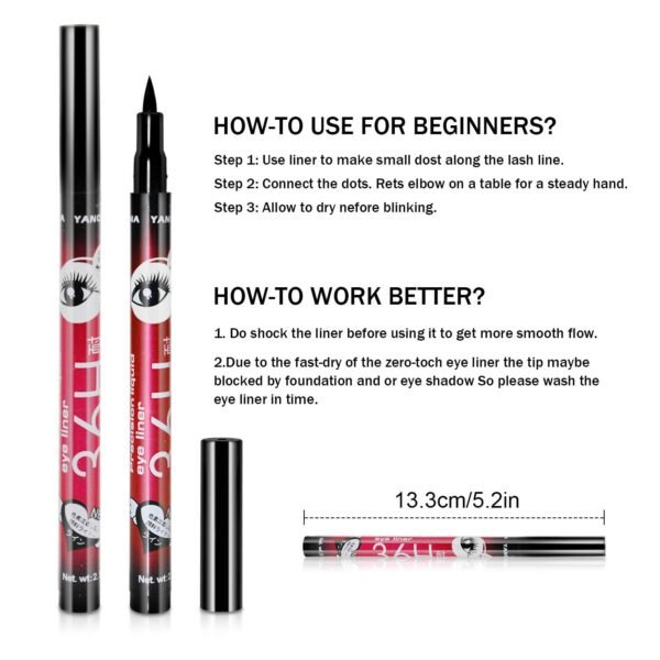 Gnker Eyeliner Waterproof Professional Liquid Long Lasting Cosmetics Eye Liner Pen Black 2 pcs - Image 5