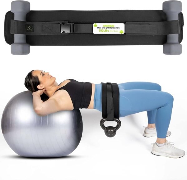 Hip Thrust Belt for Glute Workout Equipment - Adjustable, Durable, Slip-Resistant, Supports 100lbs - Compatible with Dumbbells, Kettlebells & Plates - Portable & Perfect for Home Booty Exercises - Image 2