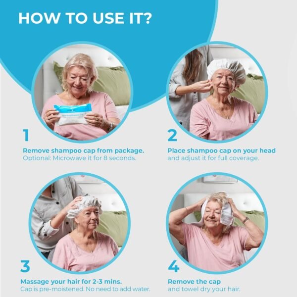 Scrubzz Shampoo Caps No Rinse for Elderly and Bedridden Patients, Rinse Free Shampoo Caps for Post Surgery and Hospital Stays, Waterless Hair Washing Shower Caps - 6 Pack - Image 7