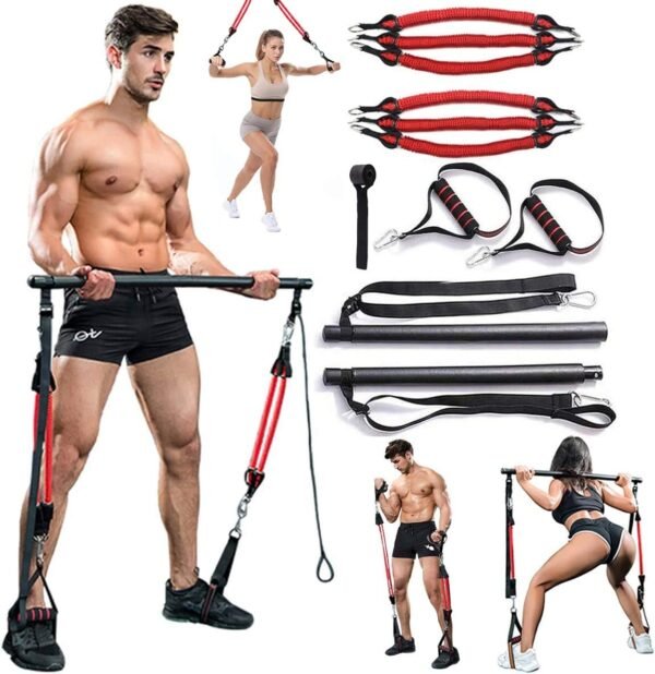 180LBS Adjustable Pilates Toning Bar Kit with Resistance Bands, Anti-Break, Full Body Dynamic Workout, Home Portable Gym - Image 2