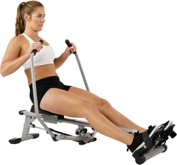 Sunny Health & Fitness Smart Compact Full Motion Rowing Machine, Full-Body Workout, Low-Impact, Extra-Long Rail, 350 LB Weight Capacity and Optional Free SunnyFit® App Enhanced Connectivity - Image 2