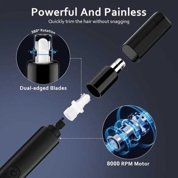 TIFOR Ear and Nose Hair Trimmer for Men and Women Painless Waterproof Eyebrow Facial Hair Removal Nose Clipper with 2 Extra Replaceable Dual-Edge Blades (Nose Hair Trimmer-Black) - Image 5