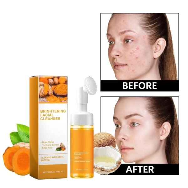 Glow Wash Turmeric Face Wash With Brush,Deep Cleansing Exfoliating Foaming Facial Cleanser. - Image 3