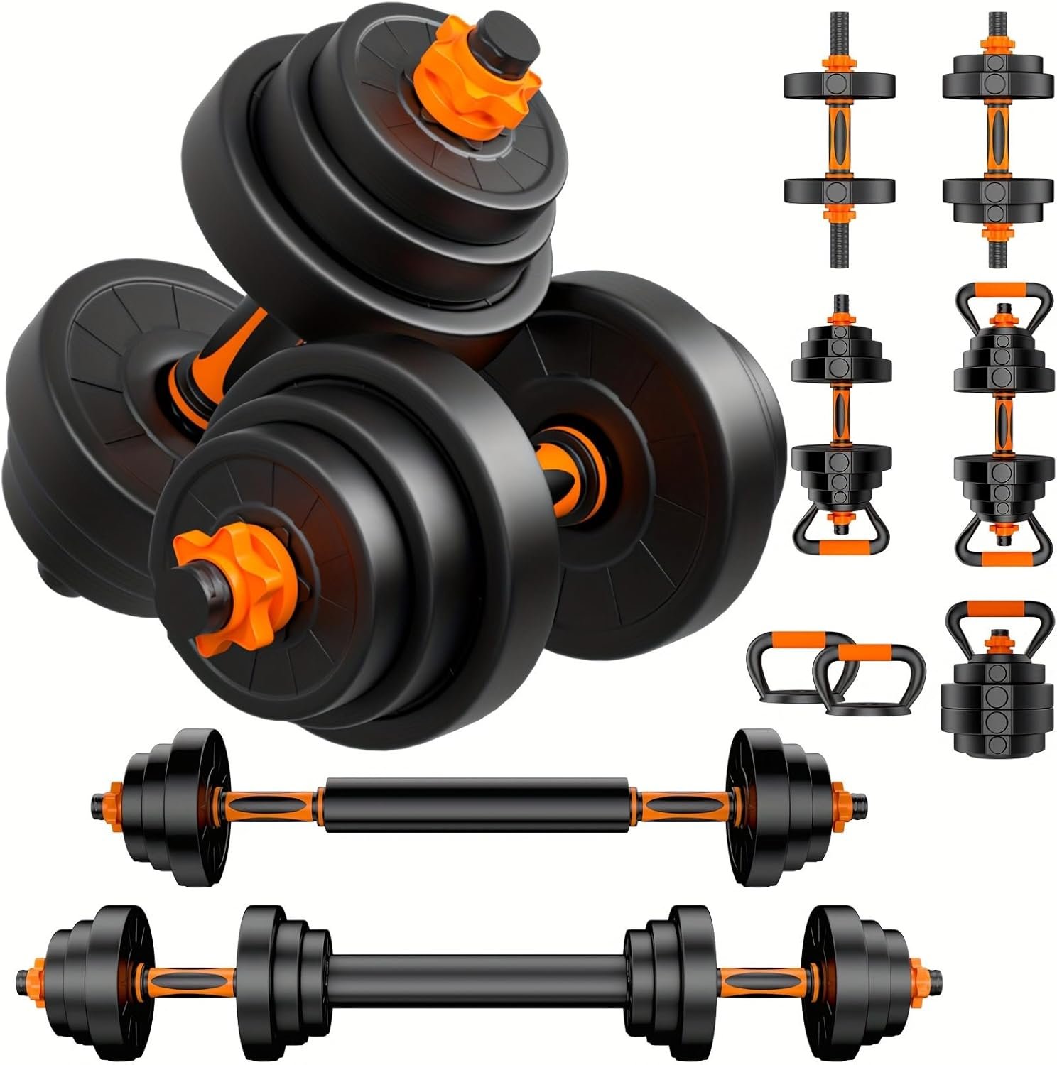 4-In-1 Adjustable Dumbbell Kettlebell, 44 LBS Dumbbell Weight Set with Connector, Used as Barbell, Kettlebell, Push up Stand, Suitable for Home Gym Fitness Exercises, Durable Weight Set, Suitable for Men Women - Image 2