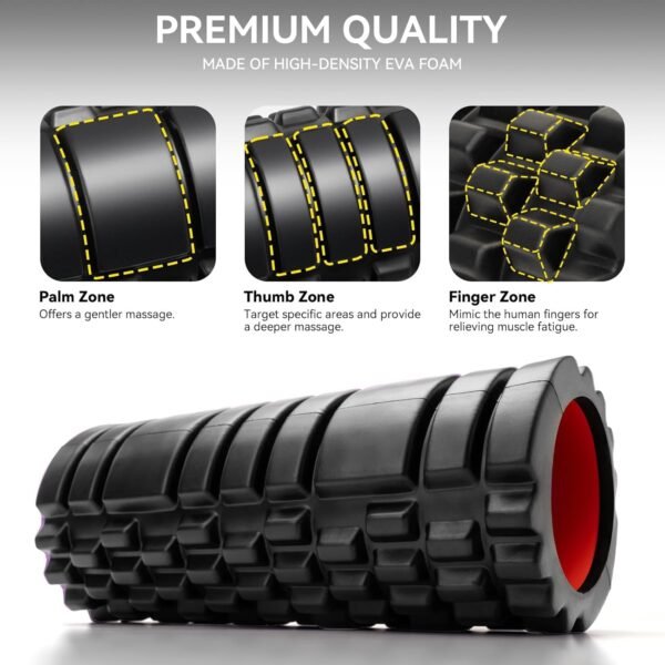 Foam Roller for Deep Tissue Massager, 13" High Density Exercise Patented Roller for Muscle Massage and Myofascial Trigger Point Release Back Roller for Fitness, Yoga and Pilates (Black) - Image 3