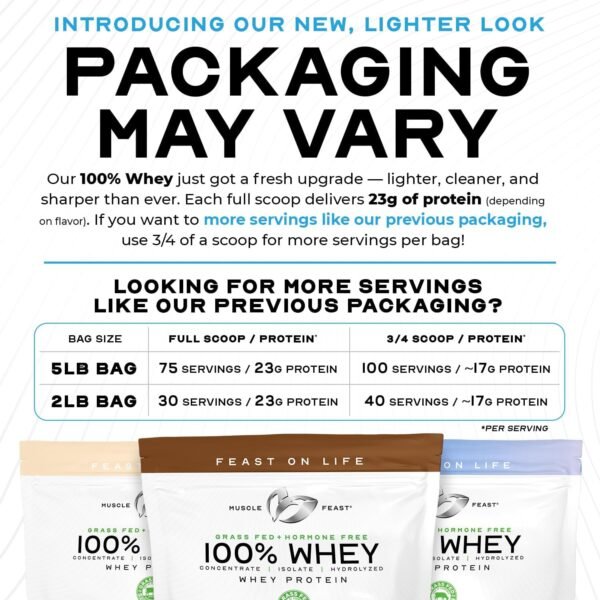Muscle Feast 100% Grass-Fed Whey Protein, Pastured Raised Hormone Free All Natural, Chocolate, 2lb - Image 3