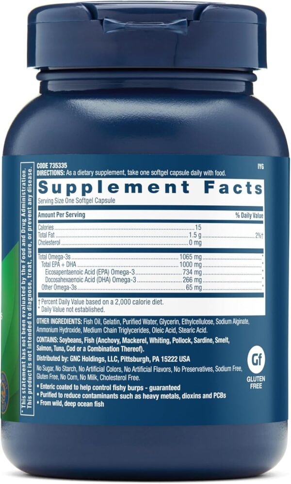 GNC Triple Strength Omega 3 Fish Oil 1000mg, 60 Count, Supports Joint, Skin, Eye, and Heart Health - Image 3