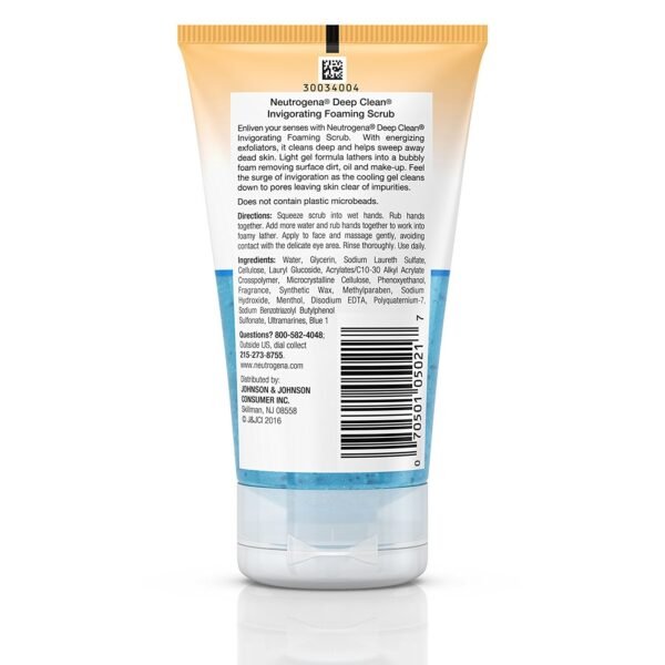 Neutrogena Deep Clean Invigorating Foaming Facial Scrub with Glycerin, Cooling & Exfoliating Gel Face Wash to Remove Dirt, Oil & Makeup, 4.2 fl. oz - Image 5