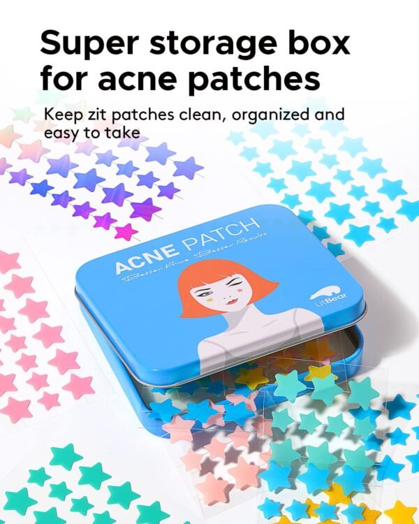 LitBear Acne Patch with Tea Tree & Centella Oil, 168 Hydrocolloid Dots in 6 Colors for Face - Cute Star Pimple Stickers - Image 7