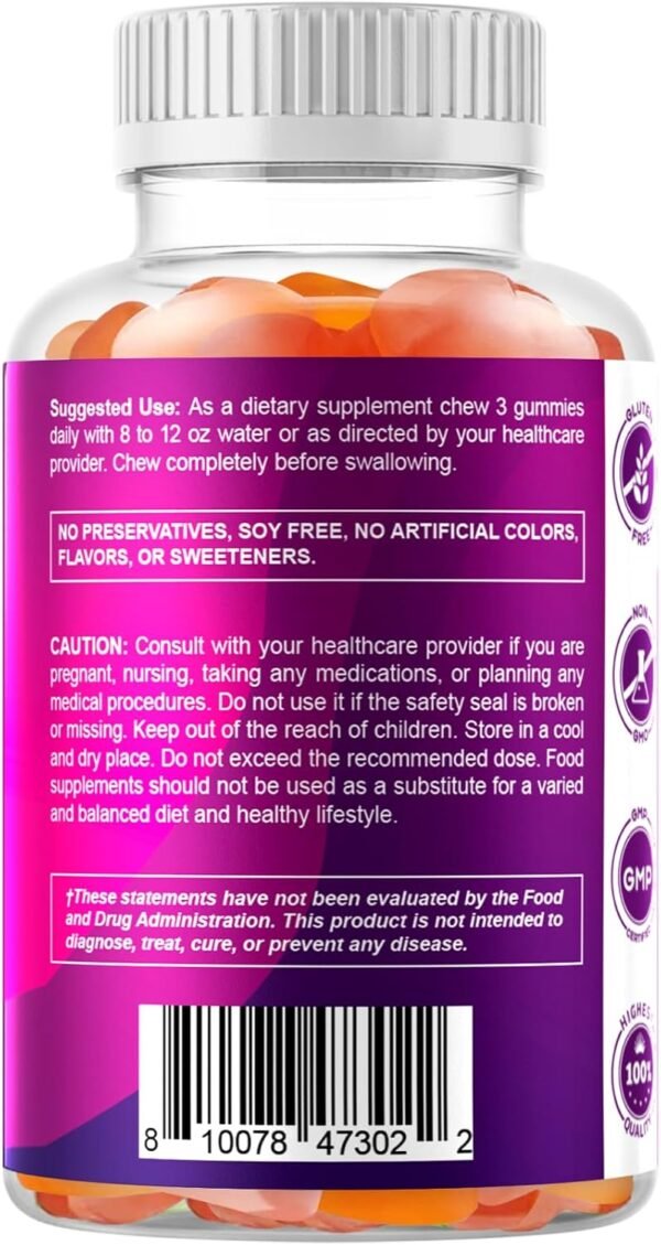 Vitamatic 2 Pack Prebiotic Fiber Gummies for Adults - 7G Fiber Extra Strength - Zero Sugar Added - 60 Pectin Based Gummies - Digestive Health & Regularity Support, (Total 120 Count) - Image 4