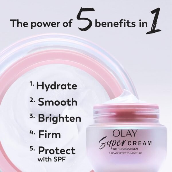 Olay Super Cream with Sunscreen SPF 30, 1.7 oz, Ultra Lightweight Face Moisturizer - Vitamin C & E, Hyaluronic Acid, Niacinamide, Collagen Peptide - Hydrate, Smooth, Brighten, Firm, and Protect - Image 3