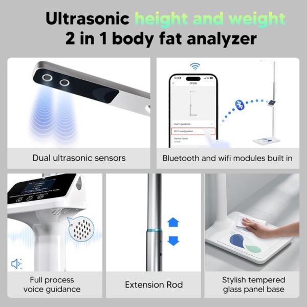 arboleaf Digital Physician Scale, FSA HSA Eligible, Ultrasonic Height and Weight Scale, Smart Body Composition Analyzer for Gym and Home, 11-485lb, 6ft.4.8in, Body Fat Measurement, Weight, Height, BMI - Image 3