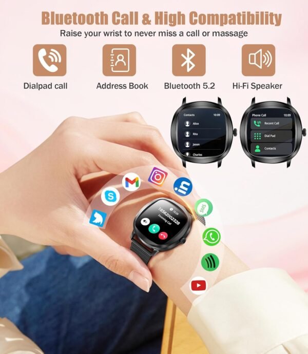 Women's Smart Bracelet/Smart Watch, 1.72-inch Display, IP68 Waterproof Sport Bracelet, One-Touch Bluetooth Calling, Fitness Tracker with Health Monitor (Black) - Image 3